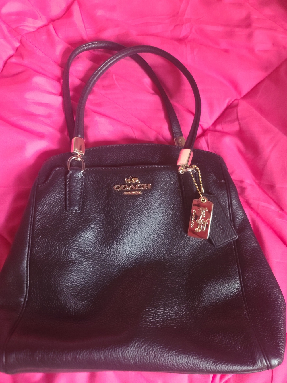 Coach Black Leather Satchel Handbag with Gold Hardware